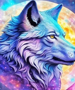 Galaxy Wolf Close Up Diamond Painting