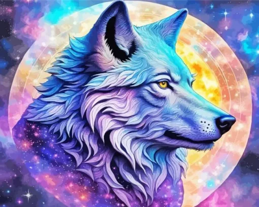 Galaxy Wolf Close Up Diamond Painting