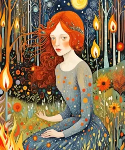 Girl And Fire Diamond Painting