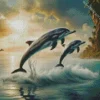 Grey Dolphins Jumping Out Of Water Diamond Painting
