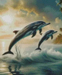 Grey Dolphins Jumping Out Of Water Diamond Painting