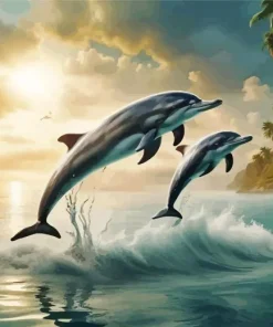 Grey Dolphins Jumping Out Of Water Diamond Painting