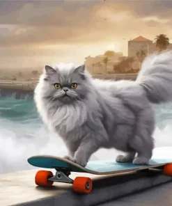 Grey Persian Cat Skating Diamond Painting