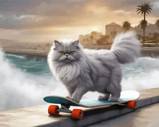 Grey Persian Cat Skating Diamond Painting