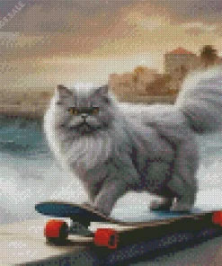 Grey Persian Cat Skating Diamond Painting