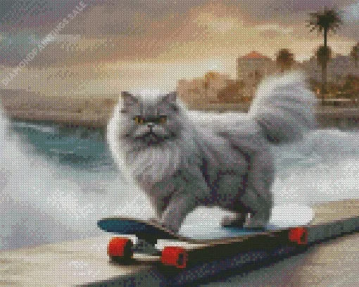 Grey Persian Cat Skating Diamond Painting
