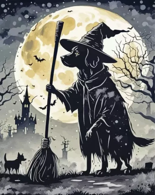 Halloween Dog Silhouette Diamond Painting