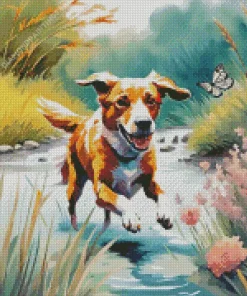 Happy Dog And Butterfly Diamond Painting