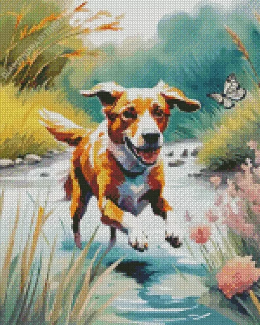 Happy Dog And Butterfly Diamond Painting