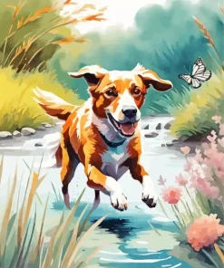 Happy Dog And Butterfly Diamond Painting