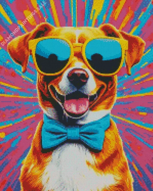 Happy Dog Wearing Glasses Diamond Painting