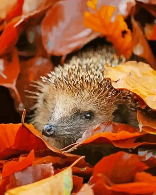 Hedgehog With Leaves Diamond Painting