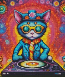 Hippie Dj Cat Diamond Painting