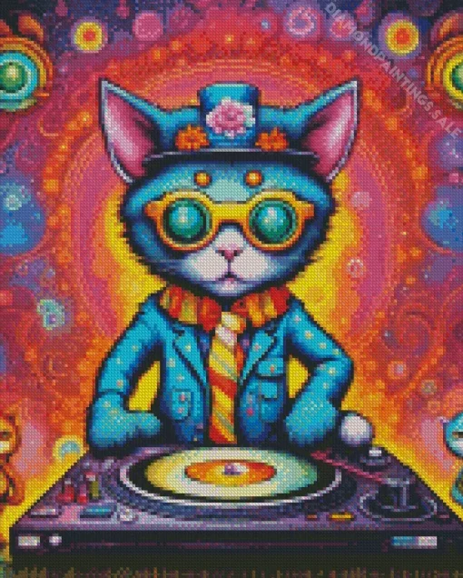 Hippie Dj Cat Diamond Painting