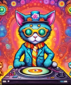 Hippie Dj Cat Diamond Painting
