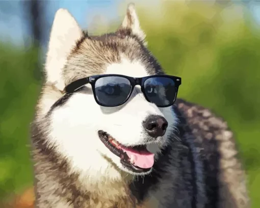 Husky Wearing Glasses Diamond Painting