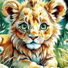 Lion Cub And Flowers Diamond Painting