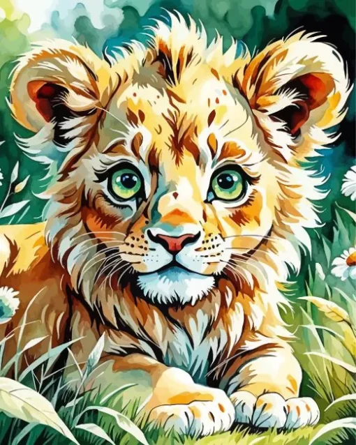Lion Cub And Flowers Diamond Painting