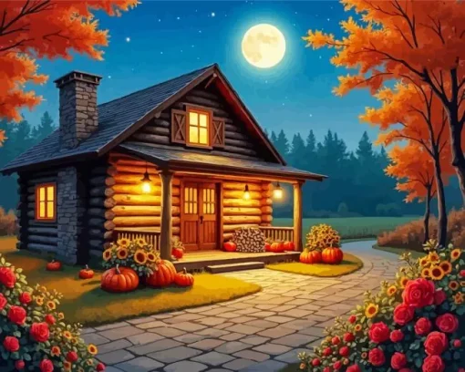 Moon Log Cabin Diamond Painting