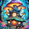 Mushroom House Art Diamond Painting