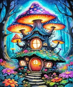 Mushroom House Art Diamond Painting