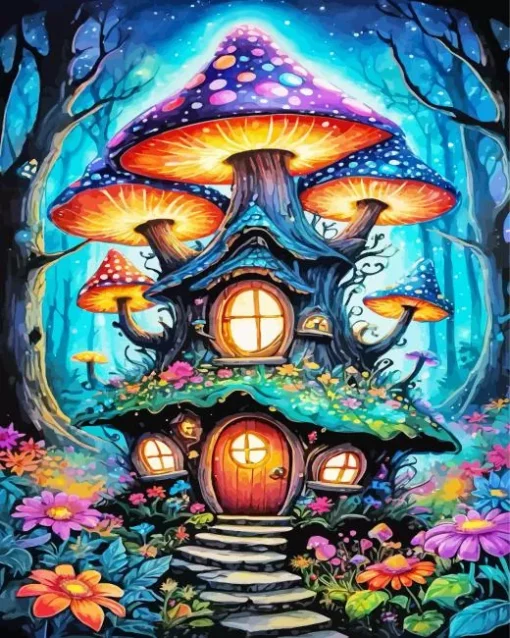 Mushroom House Art Diamond Painting
