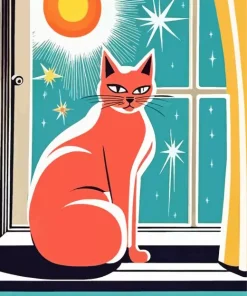 Pink Cat In Window Diamond Painting