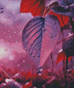 Purple Leave Water Drops Diamond Painting