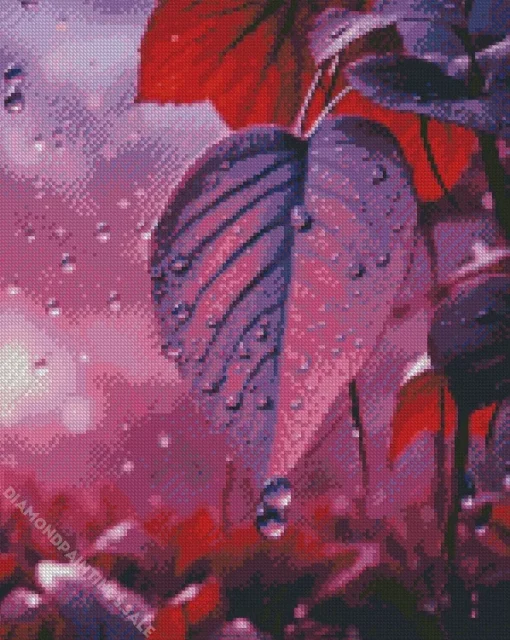 Purple Leave Water Drops Diamond Painting