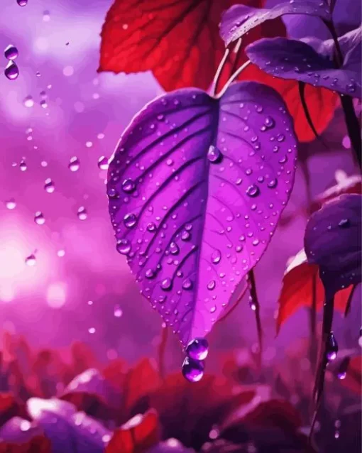 Purple Leave Water Drops Diamond Painting