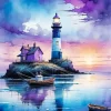Purple Sunset And Lighthouse Diamond Painting