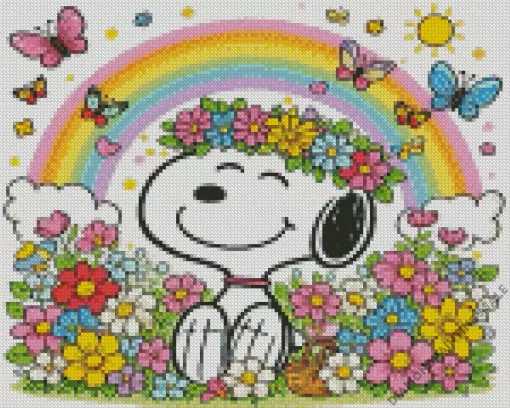 Rainbow Snoopy And Flowers Diamond Painting