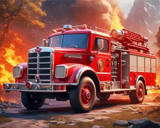 Red Fire Truck Diamond Painting