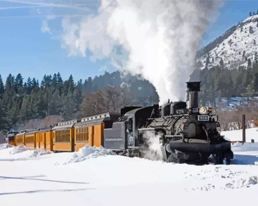 Snow Durango Silverton Train Art Diamond Painting