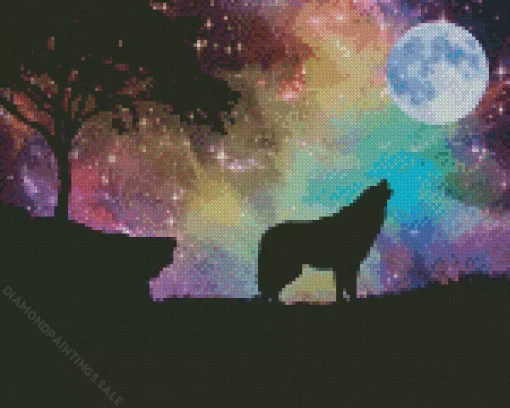 Wolf In The Moon Diamond Painting