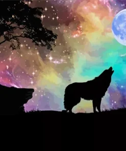 Wolf In The Moon Diamond Painting