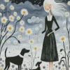 Woman And Dogs Folk Art Diamond Painting