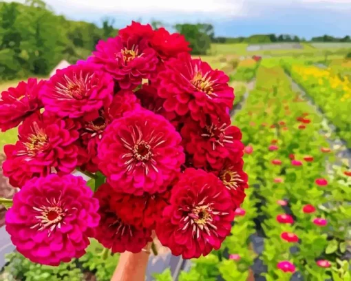 Zinnia Flowers Diamond Painting