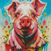 Abstract Pig With Flowers Diamond Painting