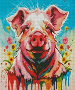 Abstract Pig With Flowers Diamond Painting