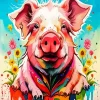 Abstract Pig With Flowers Diamond Painting