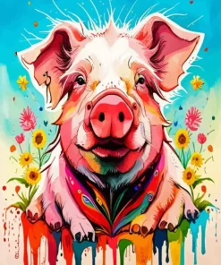 Abstract Pig With Flowers Diamond Painting
