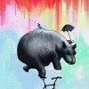 Hippo on Bike In Rain Diamond Painting
