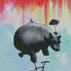Hippo on Bike In Rain Diamond Painting