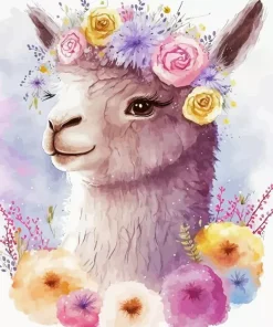 Llama with Flowers Diamond Painting