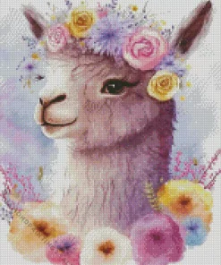 Llama with Flowers Diamond Painting