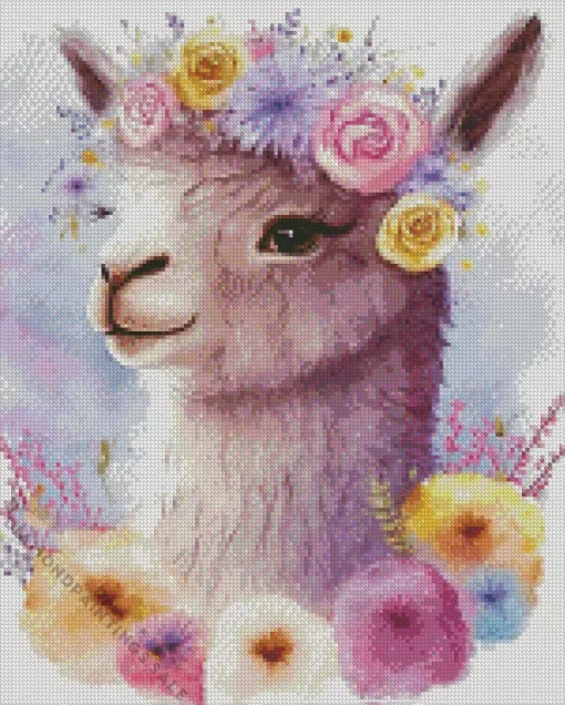 Llama with Flowers Diamond Painting