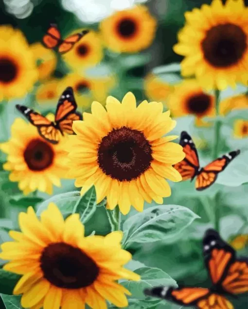 Sunflower with Butterflies Diamond Painting