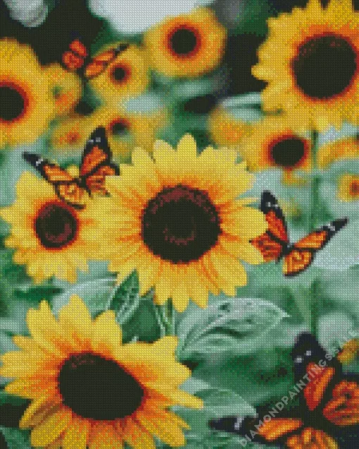 Sunflower with Butterflies Diamond Painting