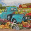 Abstract Truck Flower With Dogs Diamond Painting
